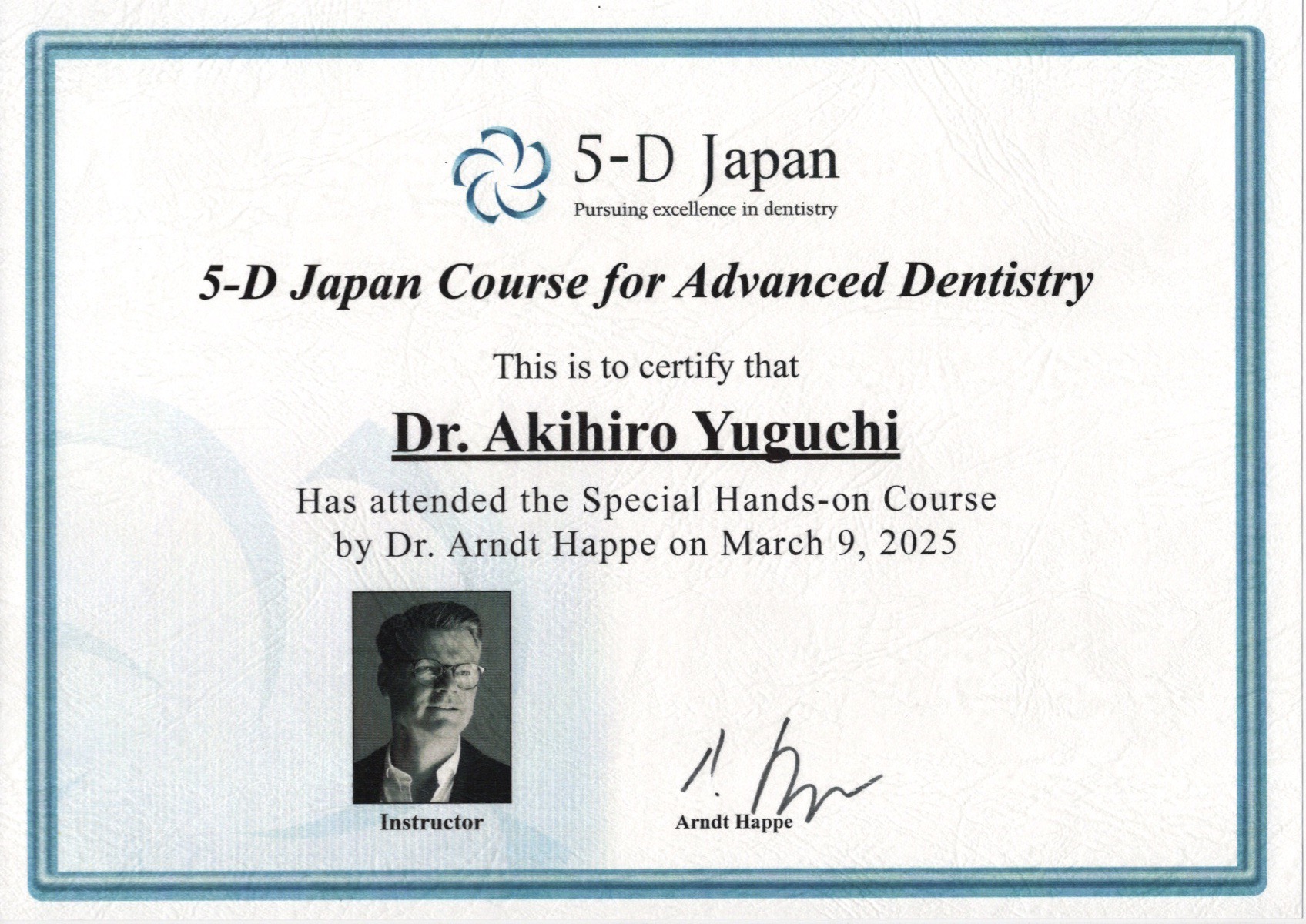 5-D Japan Special Hands-on Course by Arndt Happe 修了証