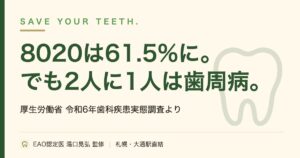 8020運動の達成率61.5%と歯周ポケット4mm以上47.9%の比較